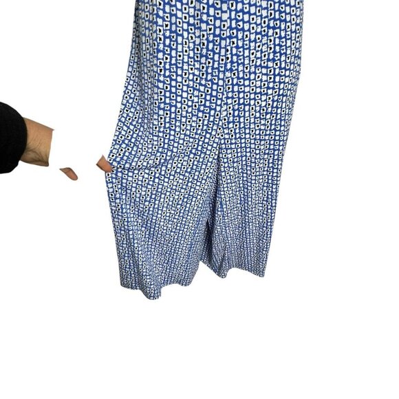 CLARA SUN WOO Size Small Jumpsuit blue white print slinky cropped wide leg - Picture 4 of 7